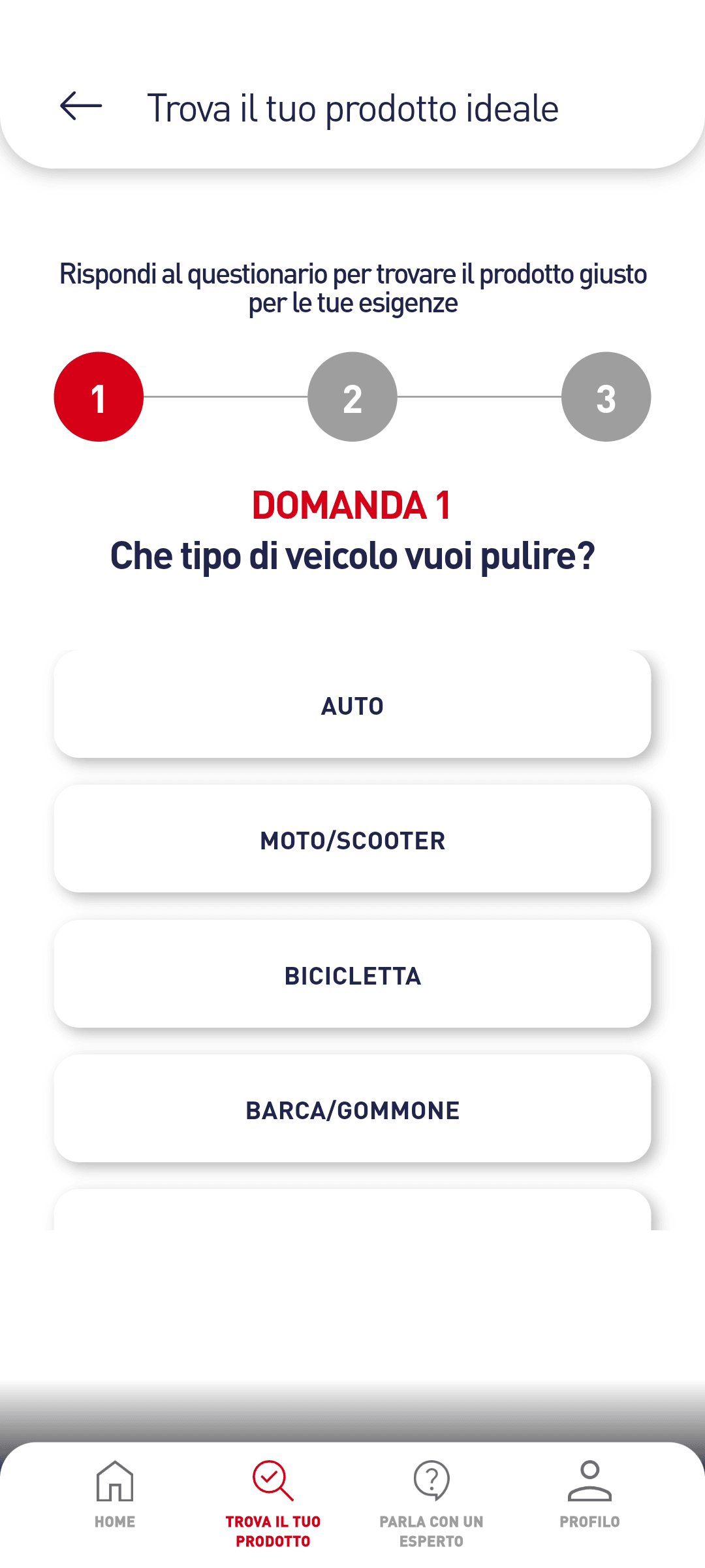 Questionario per trovare il prodotto ideale